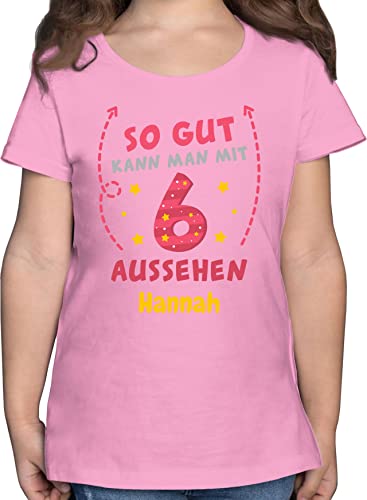 T-Shirt Mädchen - 6. Geburtstag - So gut kann Man mit 6 Aussehen - bunt wie gemalt - 128 (7/8 Jahre) - Rosa - Jahre Tshirt für Shirts personalisiertes personalisierte t Shirt zum t_Shirt von Geschenk mit Namen personalisiert by Shirtracer