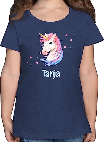 T-Shirt Mädchen - Einhorn Unicorn - 116 (5/6 Jahre) - Dunkelblau Meliert - personalisierte Kinder t Shirts Name Shirt Tshirt Kind eigenem personalisiertes und namens Motiv Sachen personalisierung von Geschenk mit Namen personalisiert by Shirtracer