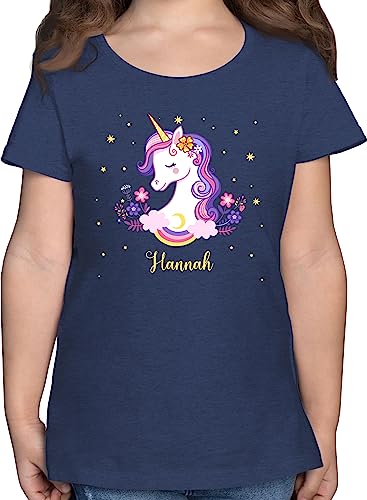 T-Shirt Mädchen - Einhorn Unicorn - 128 (7/8 Jahre) - Dunkelblau Meliert - t Shirt Kinder Tshirt personalisierte und Shirts Kind Name t-Shirts für personalisiertes Motiv namens Geschenke Sachen von Geschenk mit Namen personalisiert by Shirtracer