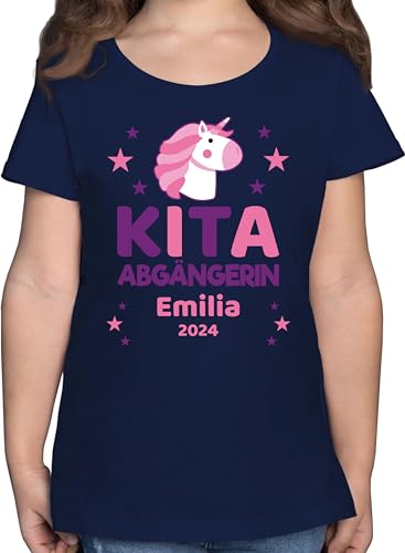 T-Shirt Mädchen - Einschulung - Kita Abgängerin 2024 - rosa lila Einhorn & Sterne - 140 (9/11 Jahre) - Dunkelblau - erster Schultag Outfit Schule Tshirt Schulkind 23 Shirt Dinge für Schulanfang t von Geschenk mit Namen personalisiert by Shirtracer