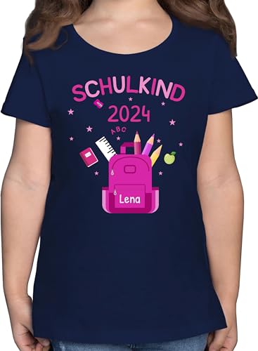 T-Shirt Mädchen - Einschulung - Schulkind 2024-140 (9/11 Jahre) - Dunkelblau - Geschenke zum Schulanfang Shirt Name Tshirt zur t Dinge Kinder einschulungsgeschenk Outfit 23 schulanfänger von Geschenk mit Namen personalisiert by Shirtracer