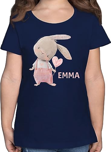 T-Shirt - Mädchen Hase Rabbit Häschen Langohr Süße Hasen - 104 (3/4 Jahre) - Dunkelblau - Oster-Tshirt für hasenliebhaber osterhasen Kinder Shirt t Ostern Waldtiere süß Kurzarm Oster Tshirt von Geschenk mit Namen personalisiert by Shirtracer