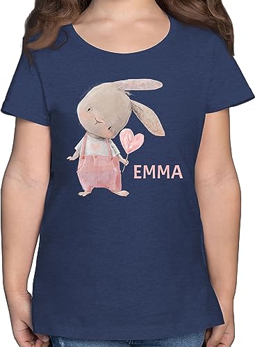 T-Shirt - Mädchen Hase Rabbit Häschen Langohr Süße Hasen - 104 (3/4 Jahre) - Dunkelblau Meliert - Oster-Tshirt Kinder Oster Tshirt für hasenliebhaber osterhasen Kurzarm Shirt von Geschenk mit Namen personalisiert by Shirtracer