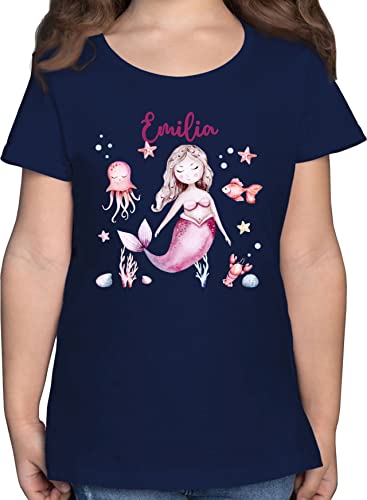 T-Shirt Mädchen - Meerjungfrau Nymphe Nixe - 116 (5/6 Jahre) - Dunkelblau - Meerjungfrauen Tshirt Shirt personalisierte Nymph t Shirts und eigenem Oberteil t-Shirts Kinder für t_Shirt von Geschenk mit Namen personalisiert by Shirtracer