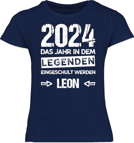 T-Shirt Mädchen Schulkind - Einschulung - Das Jahr in dem Legenden eingeschult Werden - 128 (7/8 Jahre) - Navy Blau - schul Tshirt Kinder kinderkleidung Schulstart Schule t- Shirt von Geschenk mit Namen personalisiert by Shirtracer