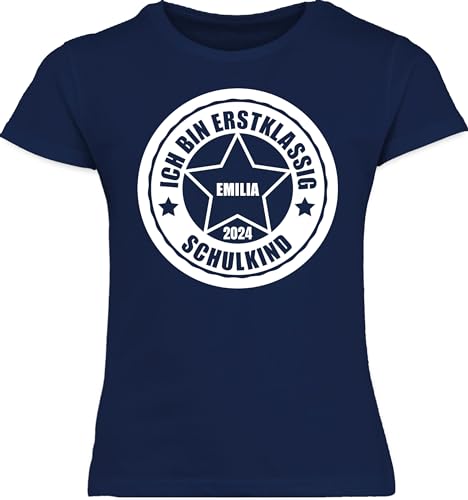 T-Shirt Mädchen Schulkind - Einschulung - Ich Bin erstklassig 2024-140 (9/11 Jahre) - Navy Blau - schulkinder Tshirt Kita Schule du bist erste klasse Shirt Kinder einschulungst-Shirt einschulungs von Geschenk mit Namen personalisiert by Shirtracer