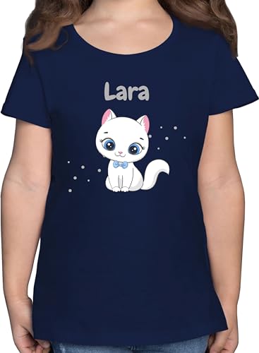 T-Shirt Mädchen - Süße Katze Katzen Katzenmotiv Cat Cats - 128 (7/8 Jahre) - Dunkelblau - personalisierte Geschenke Shirt Katzenliebhaber Tshirt Kinder katzenliebhaberin t katzenbesitzerin von Geschenk mit Namen personalisiert by Shirtracer