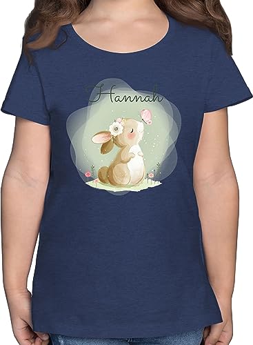 T-Shirt Mädchen - Süßer Hase Bunny Rabbit Hasen Kaninchen - 104 (3/4 Jahre) - Dunkelblau Meliert - Oster t Shirt Kinder Tshirt Osterhase Ostern häschen Langohr osterngeschenke Motiv süße Name von Geschenk mit Namen personalisiert by Shirtracer