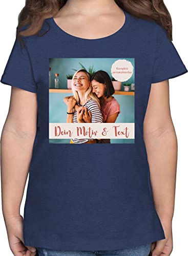 T-Shirt Mädchen - eigenem - Foto Bild - 128 (7/8 Jahre) - Dunkelblau Meliert - selbst gestaltet Shirts Kinder Shirt online Bedrucken Tshirt t personalisierten Druck selber gestalten Fotos von Geschenk mit Namen personalisiert by Shirtracer