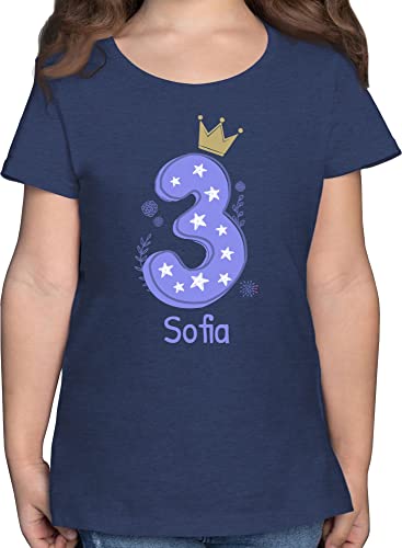 T-Shirt Mädchen - 3. Geburtstag - Zahl DREI mit Krone und Name zum Dritten - 104 (3/4 Jahre) - Dunkelblau Meliert - geburtstagsoutfit 3 Jahre Kinder Shirt Tshirt ich Bin personalisierte t Shirts von Geschenk mit Namen personalisiert by Shirtracer