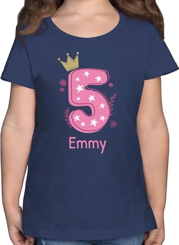 T-Shirt Mädchen - 5. Geburtstag - 5 mit Name - 116 (5/6 Jahre) - Dunkelblau Meliert - 5.Geburtstag Kinder t Shirts Outfit Jahre Tshirt und t-Shirts Shirt Tshirts Kindershirt Shirt. für t_Shirt von Geschenk mit Namen personalisiert by Shirtracer