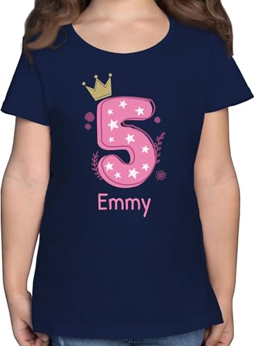 T-Shirt Mädchen - 5. Geburtstag - 5 mit Name - 116 (5/6 Jahre) - Dunkelblau - t Shirts Kinder Shirt Tshirt Jahre und Kind Outfit t-Shirts für mädels Maedchen ich Bin 5.Geburtstag Tshirts von Geschenk mit Namen personalisiert by Shirtracer