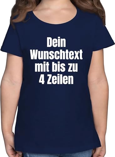 T-Shirt Mädchen - Aufdruck selbst gestalten - Wunschtext - 128 (7/8 Jahre) - Dunkelblau - Ihr Text eigenem Bedruckt Bedrucken persönlichem Wunsch individueller texten Name Geschenke und initialen von Geschenk mit Namen personalisiert by Shirtracer