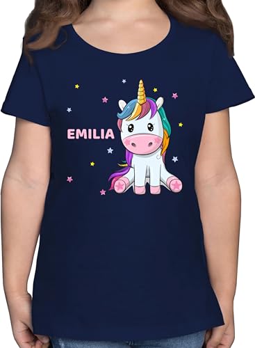 T-Shirt Mädchen - Einhorn Unicorn - 104 (3/4 Jahre) - Dunkelblau - personalisierte Shirt Kinder Unicorns t Shirts Tshirt einhörnern Kind personalisiertes einhörner t_Shirt und Name Kindermode von Geschenk mit Namen personalisiert by Shirtracer