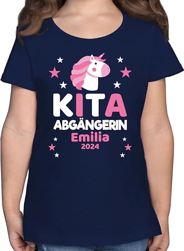 T-Shirt Mädchen - Einschulung - Kita Abgängerin 2024 - rosa Einhorn & Sterne - 140 (9/11 Jahre) - Dunkelblau - Shirt sprüche Schulkind Tshirt personalisierte Schulanfang Schule von Geschenk mit Namen personalisiert by Shirtracer