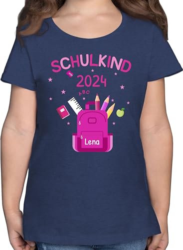 T-Shirt Mädchen - Einschulung - Schulkind 2024-140 (9/11 Jahre) - Dunkelblau Meliert - gastgeschenke Schulanfang Tshirt personalisierte Geschenke Shirt Name zum für Schulstart zur t-Shirts von Geschenk mit Namen personalisiert by Shirtracer