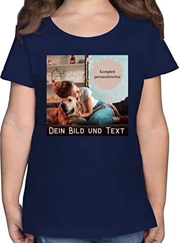 T-Shirt Mädchen - eigenem - Foto Bild Geschenk - 140 (9/11 Jahre) - Dunkelblau - Druck Kinder Shirt Bedruckt Tshirt t fotogeschenk für Bedrucken Text drucken Lassen t-Shirts selber Personalisieren von Geschenk mit Namen personalisiert by Shirtracer