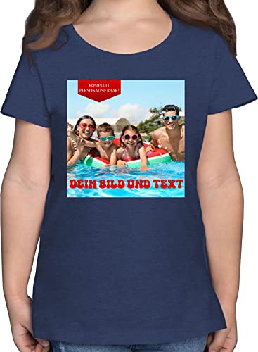 T-Shirt Mädchen - Bild - Eigenem Foto - 152 (12/13 Jahre) - Dunkelblau Meliert - Machen eigenen Bedrucken einigen Aufdruck + Text wunschtext und selbst einge zum gestalten selber schreiben Name von Geschenk mit Namen personalisiert by Shirtracer