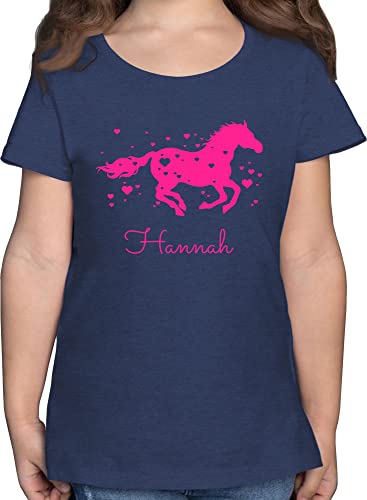 T-Shirt - Pferd - Pferde Geschenk Mädchen - 140 (9/11 Jahre) - Dunkelblau Meliert - reiten Maedchen Kinder t Shirts Shirt Sachen REIT Tshirt pferden für Reiterin Kind personalisierte pferdeherz von Geschenk mit Namen personalisiert by Shirtracer