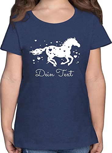 T-Shirt Mädchen - Pferde - Pferd Dein Name Wunschtext Text - 128 (7/8 Jahre) - Dunkelblau Meliert - reiten Shirt Geschenke Shirts personalisierte Tshirt Maedchen pferdezubehör selbst gestalten von Geschenk mit Namen personalisiert by Shirtracer