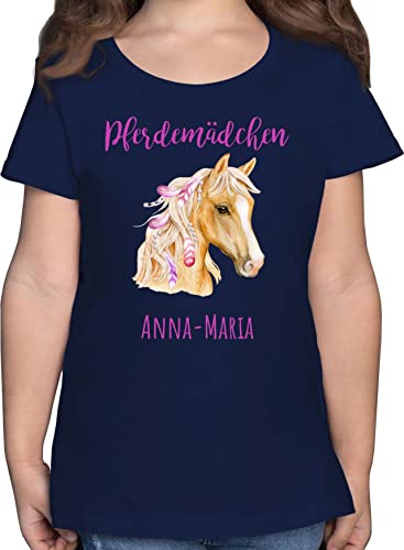 T-Shirt - Pferd - Pferdemädchen Wunschname - Pferde Geschenk Mädchen Personalisierte Geschenke Pferdemädchen Geschenke für Mädchen Reiten Sachen mit Namen - 152 (12/13 Jahre) - Dunkelblau von Geschenk mit Namen personalisiert by Shirtracer