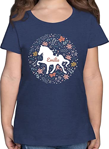 T-Shirt Mädchen - Pferde - Pferd - Pferdemädchen - 116 (5/6 Jahre) - Dunkelblau Meliert - pferden Kinder Tshirt t Shirt Sachen REIT Shirts personalisierte personalisierter reittshirts Name von Geschenk mit Namen personalisiert by Shirtracer