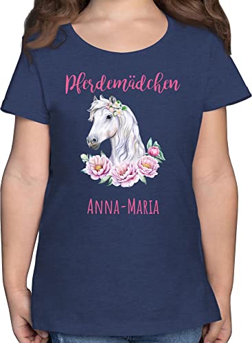 T-Shirt - Pferd Pferde - Reiten Mädchen Namen - Pferdemädchen - 140 (9/11 Jahre) - Dunkelblau Meliert - pferdefans Tshirt Kinder REIT pferdemotive t Shirt pferdemotiv Reiterin für Shirts von Geschenk mit Namen personalisiert by Shirtracer