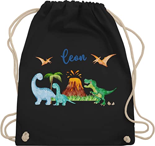 Turnbeutel Rucksack - Dinosaurier Dino Dinos - Unisize - Schwarz - stoffbeutel name kindergarten beutel für wechselwäsche tier tiere sportbeutel kindergartentasche jungen von Geschenk mit Namen personalisiert by Shirtracer