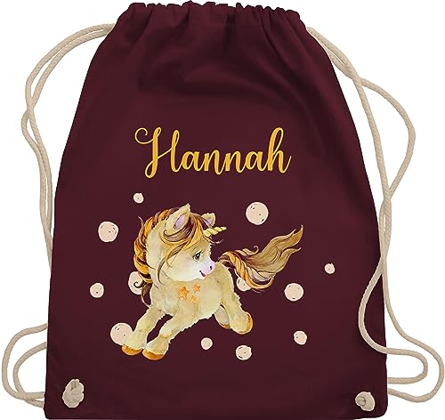 Turnbeutel Rucksack - Einhorn Unicorn mit Namen - Unisize - Bordeauxrot - sportbeutel mädchen kindergarten wechselsachen beutel kita stoffbeutel wechselwäsche geschenke schulanfang baumwolle von Geschenk mit Namen personalisiert by Shirtracer