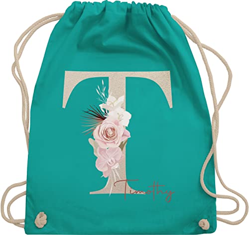 Turnbeutel Rucksack - Initialen - Geschenk personalisiert mit Namen Geschenkideen Anfangsbuchstabe Name - Unisize - Türkis - wäschebeutel kita selbst gestalten turnen beutel von Geschenk mit Namen personalisiert by Shirtracer