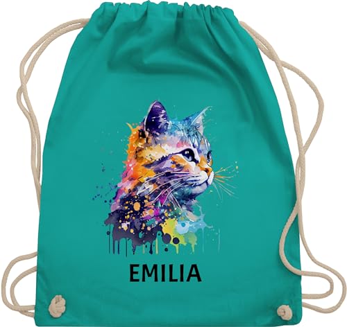 Turnbeutel Rucksack - Katze Cat Citten Katzen Cats Katzenlieberhaber - Unisize - Türkis - katzenmotiv name für eine katzenliebhaberin personalisierte süße geschenke katzenbesitzerin von Geschenk mit Namen personalisiert by Shirtracer