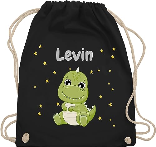 Turnbeutel Rucksack - Süßer Dino Dinosaurier Dinosaurus Dinomotiv - Unisize - Schwarz - kindergarten für jungs name personalisierte geschenke kinder tier stoffbeutel junge wechselsachen beutel von Geschenk mit Namen personalisiert by Shirtracer