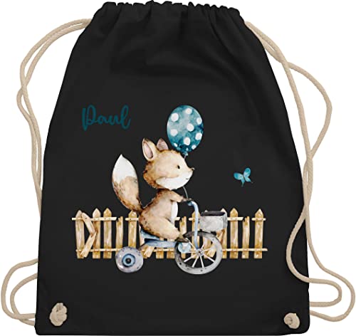 Turnbeutel Rucksack - Tiere - Süßer Fuchs Kinder - Unisize - Schwarz - personalisierter beutel kindergarten wäschebeutel kita personalisierte geschenke stoffbeutel für tasche kindergartenkind von Geschenk mit Namen personalisiert by Shirtracer