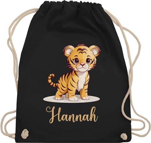 Turnbeutel Rucksack - Tiger mit Namen - Zootiere Tiermotiv - Unisize - Schwarz - tiger, von Geschenk mit Namen personalisiert by Shirtracer