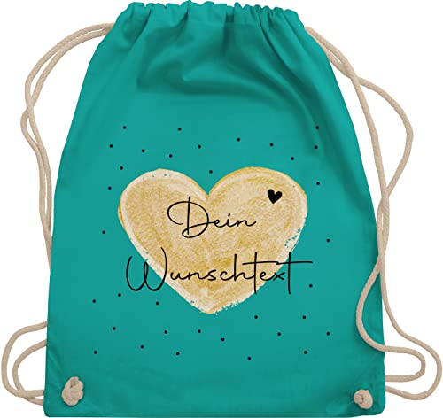 Turnbeutel Rucksack - Aufdruck selbst gestalten - Dein Wunschtext - Unisize - Türkis - beutel bedrucken lassen herz stoffbeutel aus baumwolle wechselkleidung drucken herzen turntasche von Geschenk mit Namen personalisiert by Shirtracer