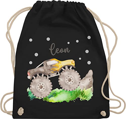 Turnbeutel Rucksack - Auto - Monstertruck Monster Truck Off Road Bigfoot 4x4 Pick-up Geländewagen - Unisize - Schwarz - jungen kinder+stoffbeutel+kindergarten name monster+truck stoffbeutel von Geschenk mit Namen personalisiert by Shirtracer