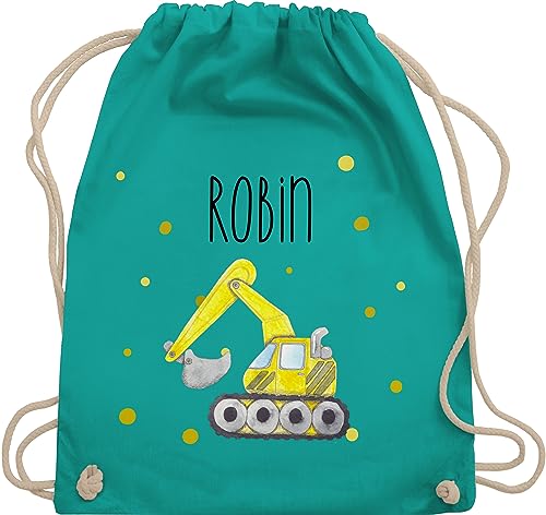 Turnbeutel Rucksack - Bagger Baumaschine Baufahrzeug Bagger-Fan Baustellenfahrzeug - Unisize - Türkis - personalisierter sportbeutel kita fahrzeug tasche junge von Geschenk mit Namen personalisiert by Shirtracer