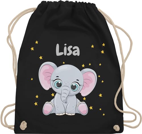 Geschenk mit Namen personalisiert by Shirtracer Turnbeutel Rucksack - Süßer Elefant Elefanten Elefantenkuh Elefantenmotiv - Unisize - Schwarz - und elephant junge kita geschenke kinder name von Geschenk mit Namen personalisiert by Shirtracer