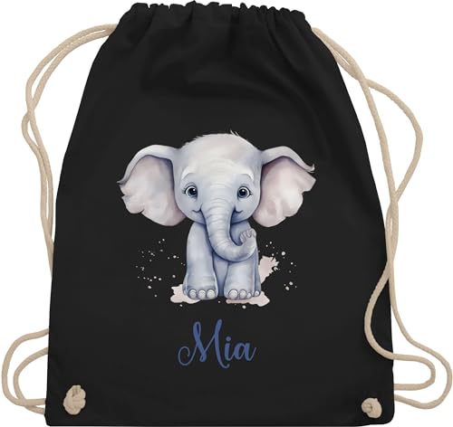 Turnbeutel Rucksack - Zootiere - Elefant Dickhäuter Grauer Riese Rüsseltier - Unisize - Schwarz - kinder junge kita elefanten elephant elefantenmotiv und geschenke name von Geschenk mit Namen personalisiert by Shirtracer