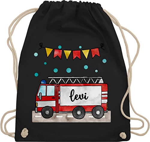 Turnbeutel Rucksack - Feuerwehr - Feuerwehrauto - Geschenk - Unisize - Schwarz - beutel für wechselkleidung kinder kinderturnbeutel kindergarten jugendfeuerwehr feuerwehrmann stoffbeutel von Geschenk mit Namen personalisiert by Shirtracer