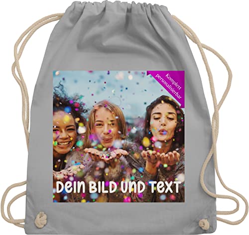 Turnbeutel Rucksack - Foto eigenem Bild - Fotogeschenk - Unisize - Hellgrau - wechselwäsche zum selbst gestalten baumwoll bedrucken selber drucken stoff lassen eigenen bildern bedruckt von Geschenk mit Namen personalisiert by Shirtracer