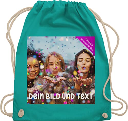 Turnbeutel Rucksack - Foto eigenem Bild - Fotogeschenk - Unisize - Türkis - eigenes design aufdruck günstig zum beschriften personalised drucken text selbst bilder +bild fotos bedrucken lassen von Geschenk mit Namen personalisiert by Shirtracer