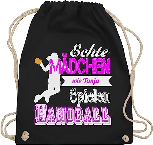 Turnbeutel Rucksack - Geschenke Zubehör - Echte Mädchen spielen Handball - mit Name - Unisize - Schwarz - tasche handballer echt sportbeutel beutel rucksäcke von Geschenk mit Namen personalisiert by Shirtracer