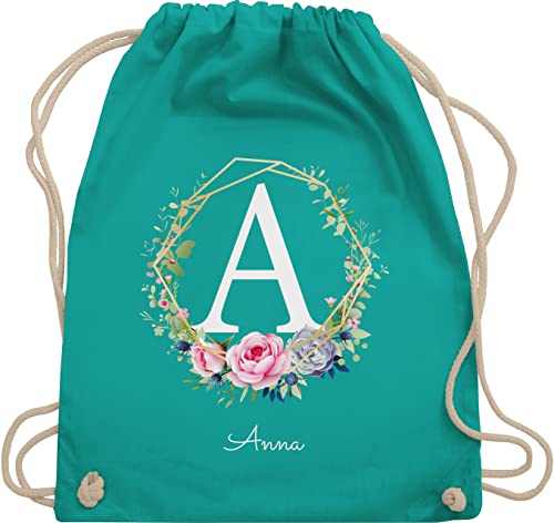 Turnbeutel Rucksack - Initialen - Personalisierte Geschenk Frauen Geschenkideen Mädchen mit Namen Geschenke Freundin - Unisize - Türkis - kita wechselkleidung beutel selbst gestalten sportrucksack von Geschenk mit Namen personalisiert by Shirtracer