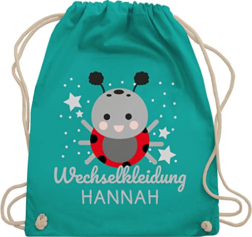 Turnbeutel Rucksack - Kita Beutel Wechselsachen Mädchen - Wechselkleidung Marienkäfer - Unisize - Türkis - stofftasche kindergarten personalisierter kindergartenrucksack kindergartenkinder von Geschenk mit Namen personalisiert by Shirtracer