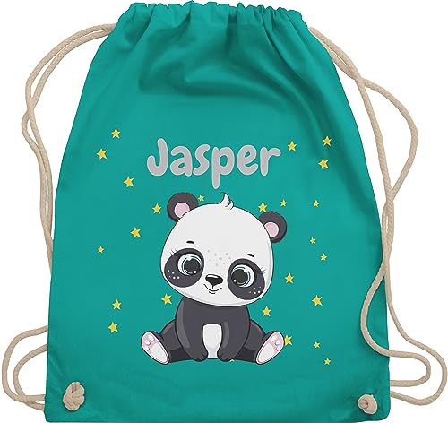 Turnbeutel Rucksack - Süßer Panda Pandabär Pandabären - Unisize - Türkis - name kinder baumwolle personalisierte bär personalisierter von Geschenk mit Namen personalisiert by Shirtracer