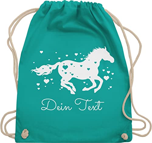 Turnbeutel Rucksack - Pferde - Pferd Dein Name Wunschtext Text - Unisize - Türkis - mädchen sachen teenager reiten turnbeutel, kita beutel wechselsachen pferdeherz baumwoll von Geschenk mit Namen personalisiert by Shirtracer