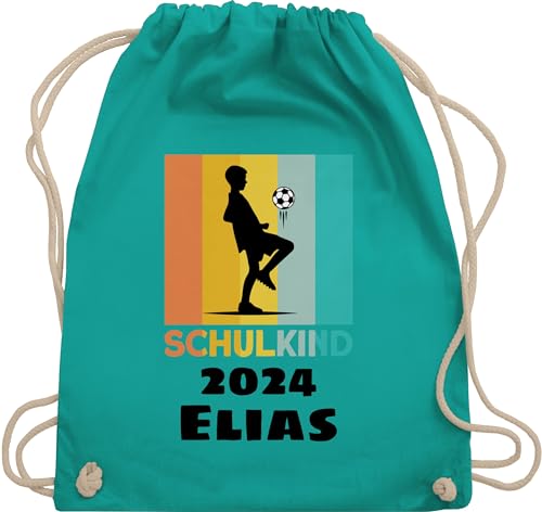 Turnbeutel Rucksack - Schulanfang Einschulung - Schulkind 2024 Fußball - Unisize - Türkis - junge personalisierte einschulungsgeschenke jungen geschenke 1. schultag name maedchen schulgeschenke von Geschenk mit Namen personalisiert by Shirtracer