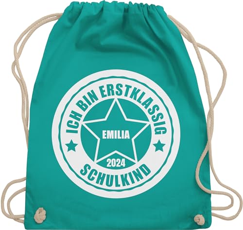 Turnbeutel Rucksack - Schulanfang Einschulung - Ich bin erstklassig 2024 - Unisize - Türkis - schulkind tasche junge taschen 1 schultag du bist turnen beutel sporttasche erste klasse 1.schultag 1. von Geschenk mit Namen personalisiert by Shirtracer