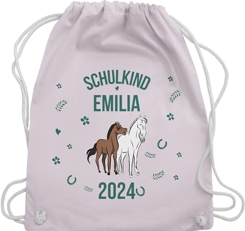 Turnbeutel Rucksack - Schulanfang Einschulung - Schulkind 2024 - Name und Pferde - Unisize - Pastell Rosa - geschenke für mädchen ersten schultag jungen erste klasse erster 1.klasse von Geschenk mit Namen personalisiert by Shirtracer